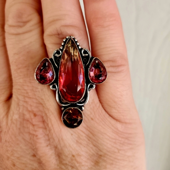 New Bi-Color Tourmaline & Pink Topaz 925 Silver Ring. - Picture 4 of 7